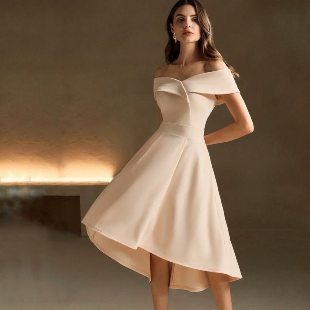 Anewsta SHEIN Mid Length Cream Off-Shoulder Dress NWT